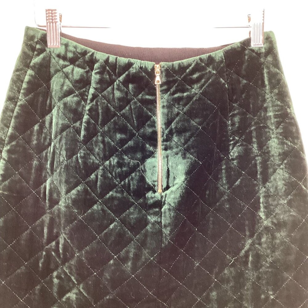 Sandro‎ Quilted Skirt Size 2 Quilted Green Velvet Mini Viscose & Silk Blend - Picture 7 of 12